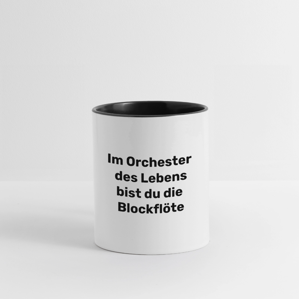 Tasse "Im Orchester des Lebens bist du die Blockflöte" - Weiß/Schwarz