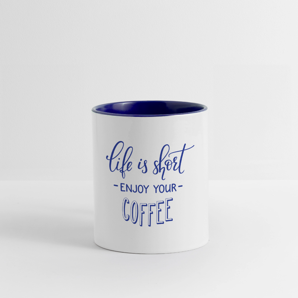 Tasse "life is short enjoy your coffee" - Weiß/Kobaltblau