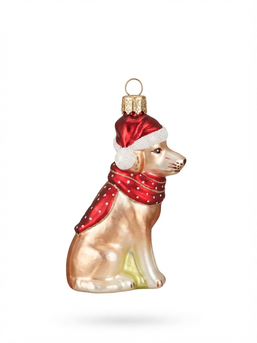 Labrador mit Mütze Figur Hund Christbaumkugel (Echtglas) – Besondere Weihnachtsbaumkugel