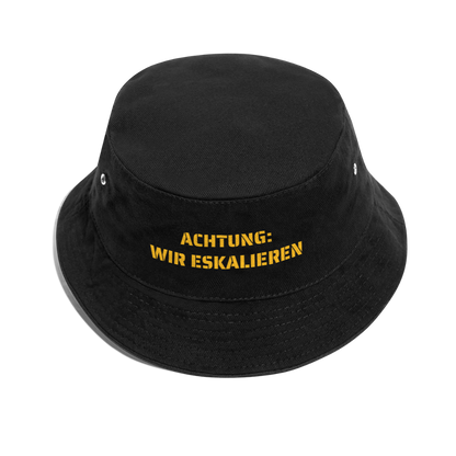 Fischerhut "ACHTUNG: WIR ESKALIEREN" - Schwarz