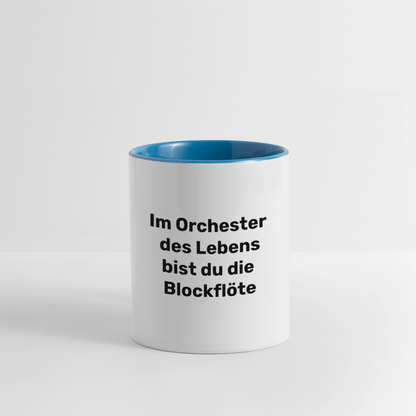 Tasse "Im Orchester des Lebens bist du die Blockflöte" - Weiß/Hellblau
