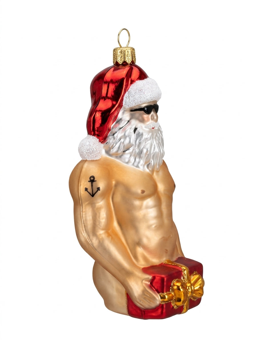 Exklusive Christbaumkugel Sexy Weihnachtsmann Mr. Santa mit Geschenk von myPresentio