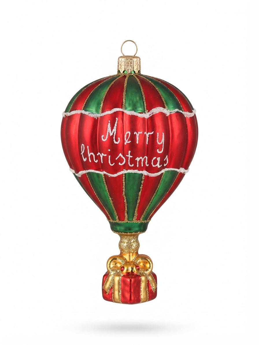 Besondere Heißluftballon-Weihnachtsbaumkugel aus Echtglas – Bunte Christbaumkugel-Figur von myPresentio