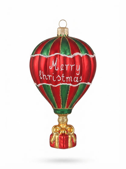 Besondere Heißluftballon-Weihnachtsbaumkugel aus Echtglas – Bunte Christbaumkugel-Figur von myPresentio