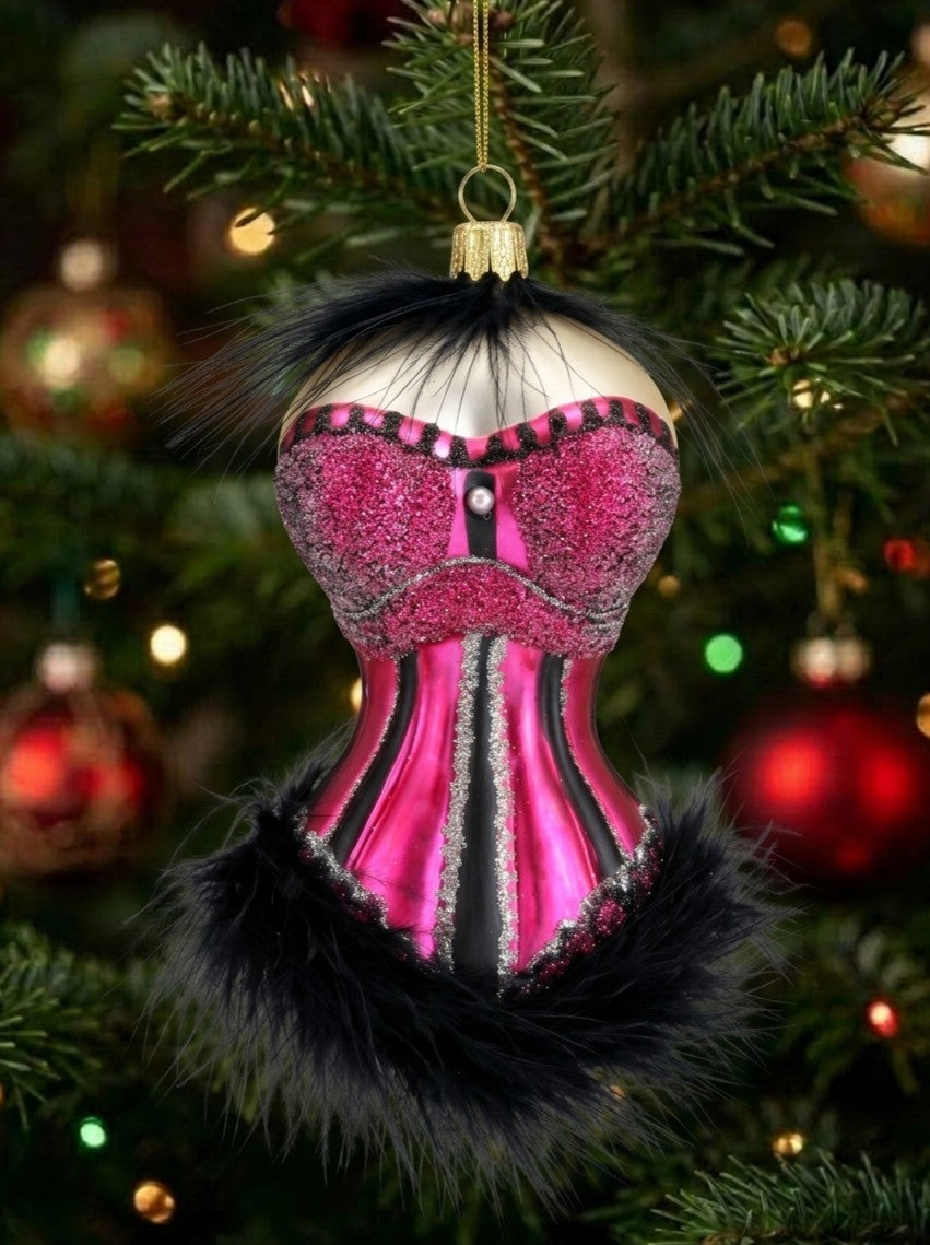 Ausgefallene Echtglas-Christbaumkugel Korsage in Pink Rosa – Besondere Weihnachtsbaumkugel von myPresentio