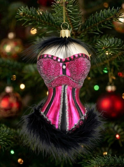 Ausgefallene Echtglas-Christbaumkugel Korsage in Pink Rosa – Besondere Weihnachtsbaumkugel von myPresentio