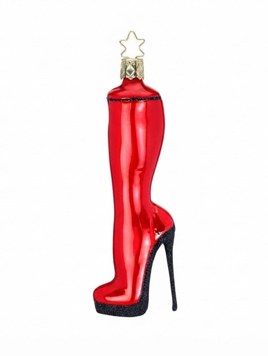 Stiefel/High Heel Figut rot Christbaumkugel (Echtglas) – Besondere Weihnachtsbaumkugel