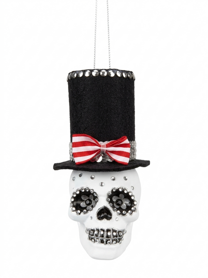 Besondere Totenkopf-Weihnachtsbaumkugel aus Echtglas – Totenkopf mit Hut Christbaumkugel-Figur von myPresentio